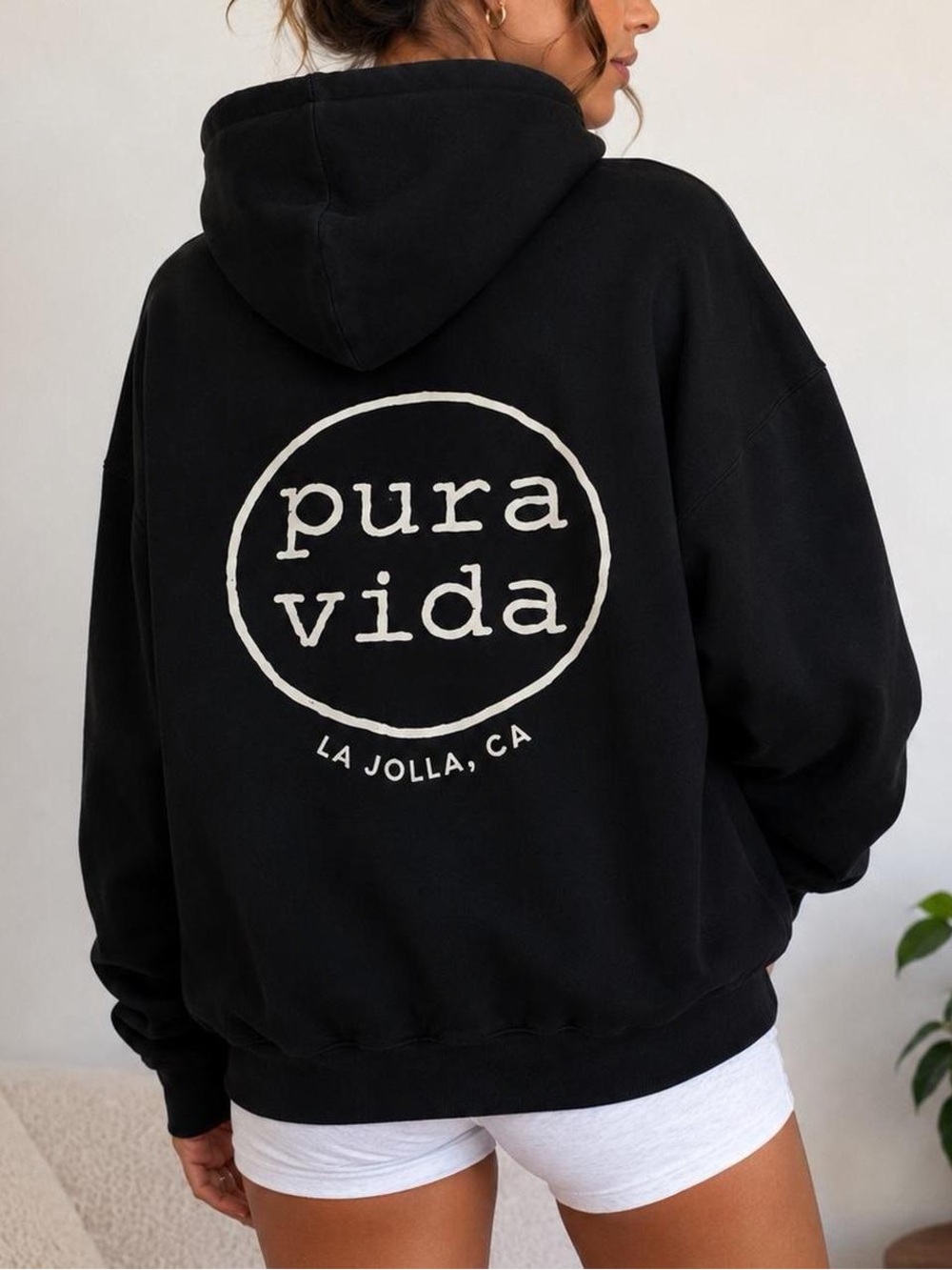 Pura Vida Black Logo Pullover Hoodie Size Small La Jolla California